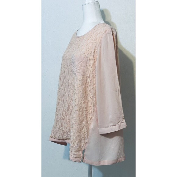 NWT Chico's Size 2 US L Pink Lace Dreams Licia 3/4 Sleeve Blouse Feminine - Picture 4 of 10